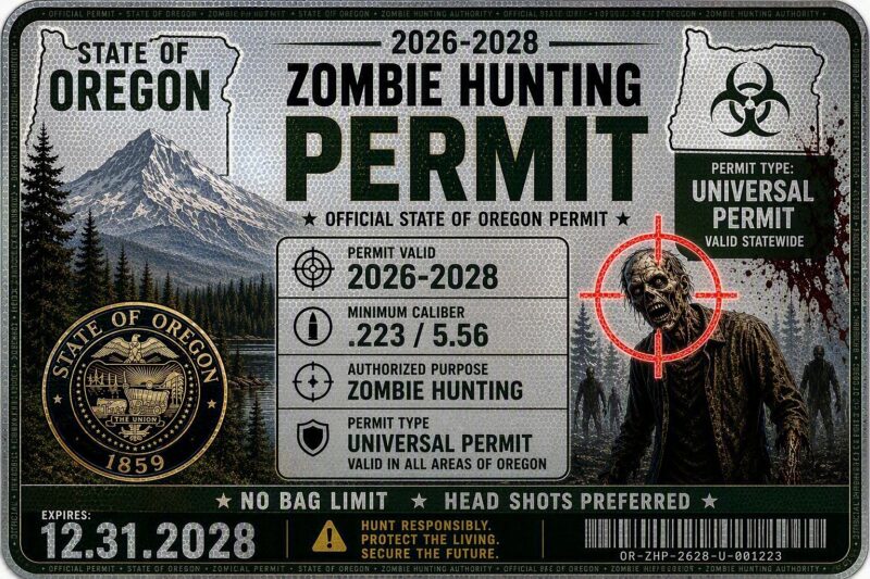 Zombie Hunting Permit: State of Oregon