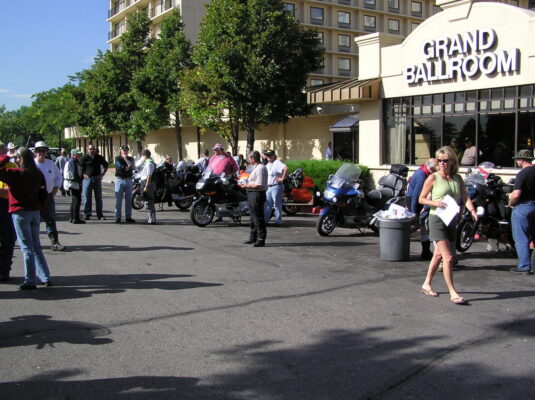 Bikes lined up outside the Grand Ballroom Bikes lined up outside the Grand Ballroom (2005 Iron Butt Rally, Denver)