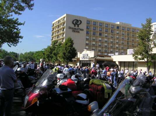 The hotel lot at the start The hotel lot at the start (2005 Iron Butt Rally, Denver)