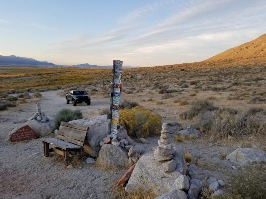 License-plate totem on Guru Road