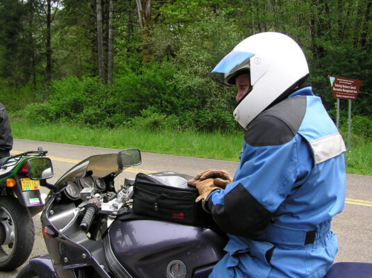 Blue suit, silver helmet