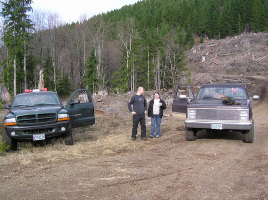 Trucks on the logging road