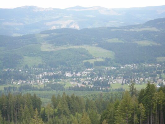 Town far below the ridge