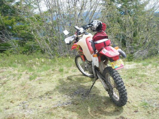 On the side stand in the grass