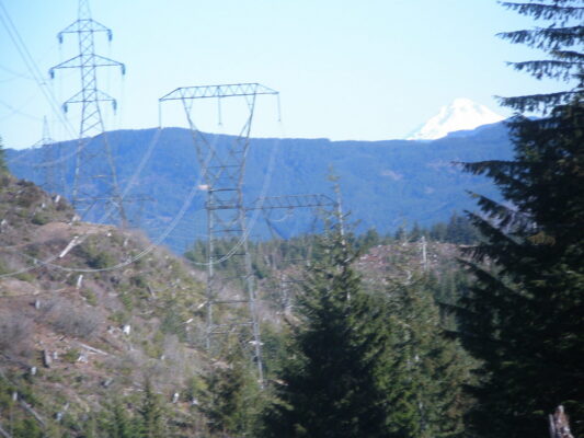 Power lines and the mountains