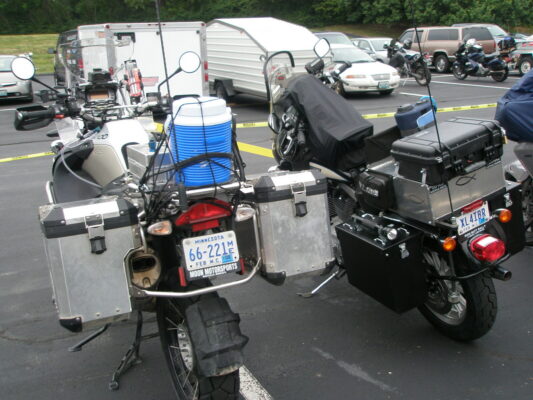Adventure bike with panniers Adventure bike with panniers