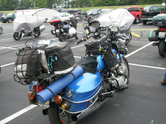 Blue BMW loaded up