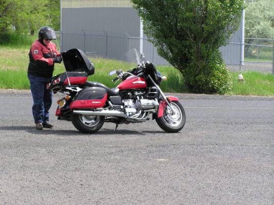 Red tourer loaded up