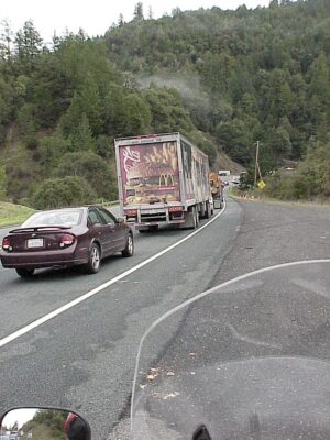 Waiting on Highway 101 after a landslide.