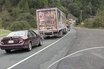 Waiting on Highway 101 after a landslide.