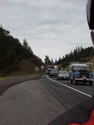 Picture back over my right shoulder of traffic collecting behind.