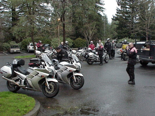 Bike sniffing and bs-ing before Saturday's ride.