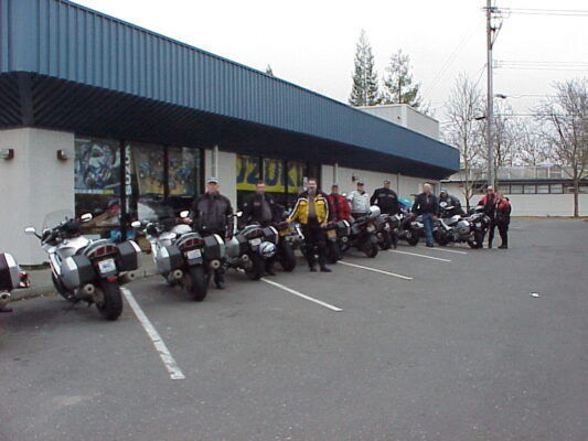 The line-up at the Yamaha dealer before the actual ride out.