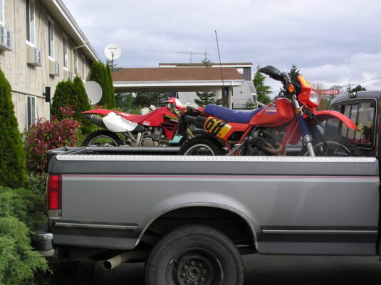 Dirt bikes in the truck bed
