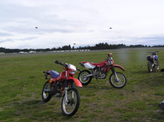 Bikes on the airfield grass