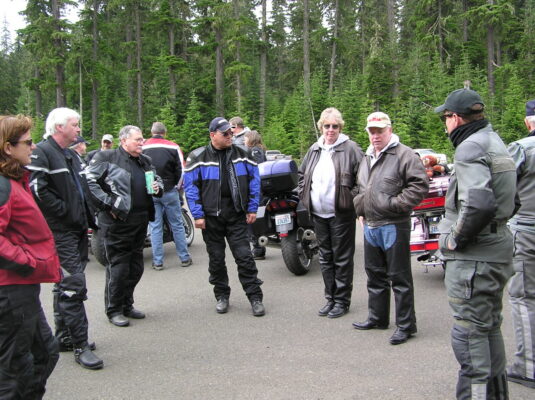 Riders gathered in the lot