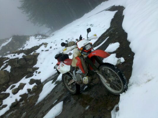 Stopped on the snowy bank