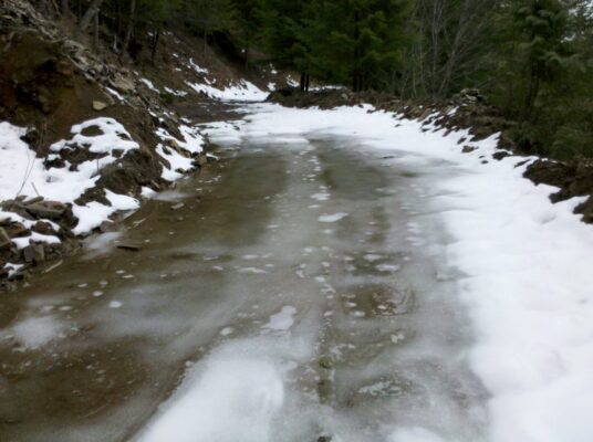 Iced-over road ahead