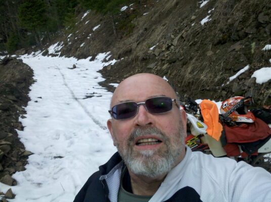 Selfie on the snowy road
