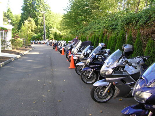Bikes lined up down the lane