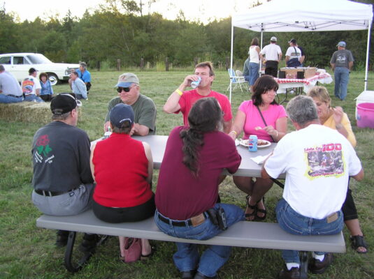 Dinner on the picnic benches